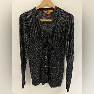 Tory Burch Women’s Wool Cardigan Black & Gray V-Neck Large Buttons Size L
